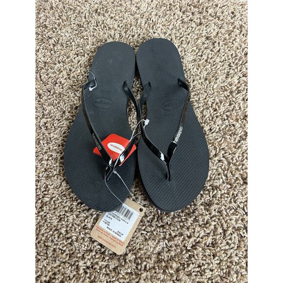 Havaianas Black Slim Flip Flops Women's Size 11/12W Brazil Rubber Sandals NWT - Picture 2 of 8